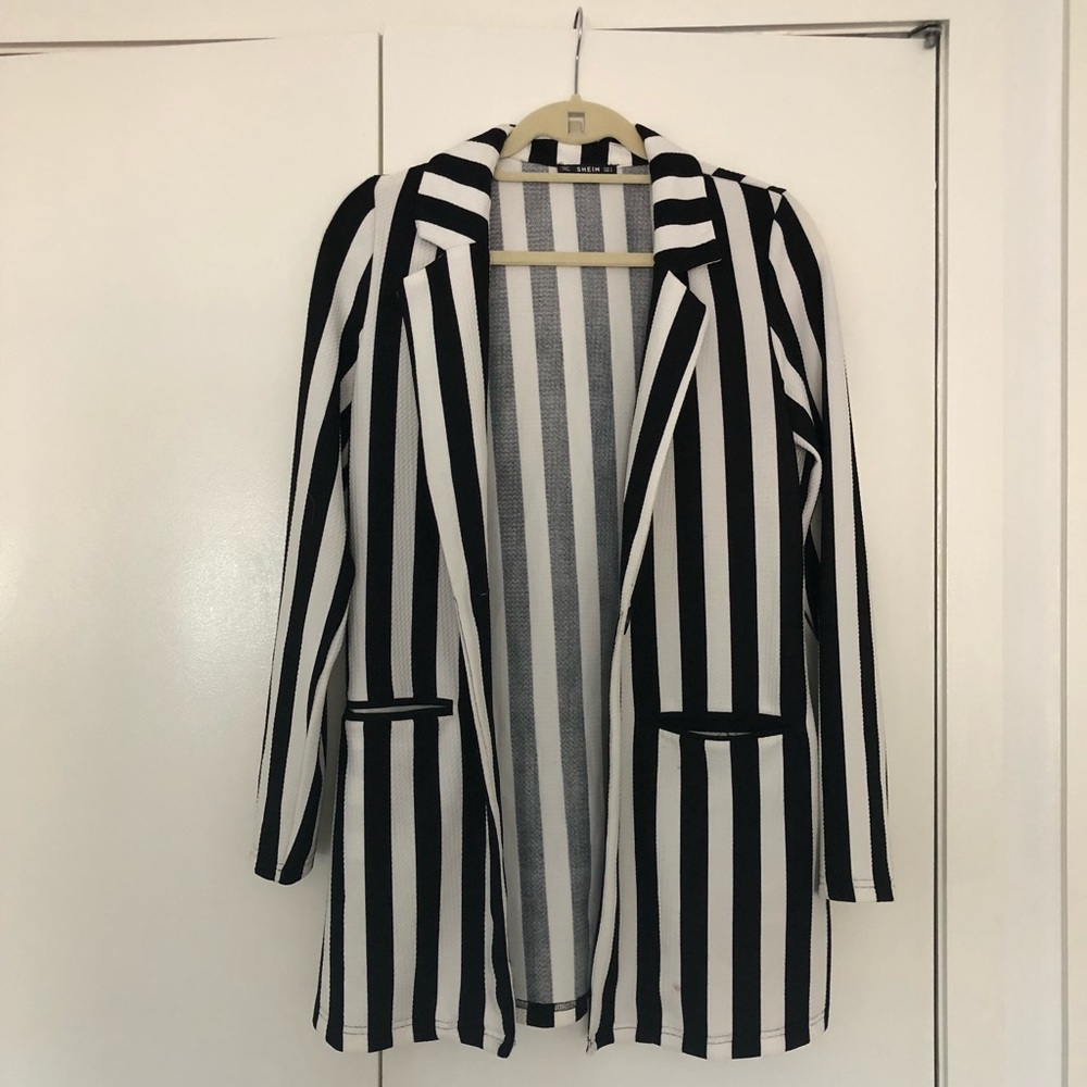 Shein Black & White Striped Blazer